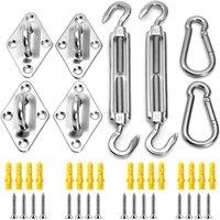 ATEK Awning Attachment Set, 304 Stainless Steel Heavy Duty Sun Shade Sail Fixing Kit Hardware Kit for Square & Triangle Gardens in Silver