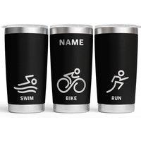 Bad Zebedee Personalised Triathlon & Name/Text Engraved Thermal Tumbler Travel Mug in Black | Size: 500ml