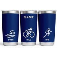 Bad Zebedee Personalised Triathlon & Name/Text Engraved Thermal Tumbler Travel Mug in Dark Blue | Size: 500ml