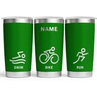 Bad Zebedee Personalised Triathlon & Name/Text Engraved Thermal Tumbler Travel Mug in Green | Size: 500ml
