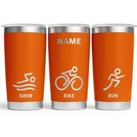 Bad Zebedee Personalised Triathlon & Name/Text Engraved Thermal Tumbler Travel Mug in Orange | Size: 500ml