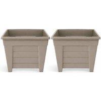 simpa Grosvenor Square Plastic Garden Planters 33cm - Set of 2 in Taupe | Size: Medium