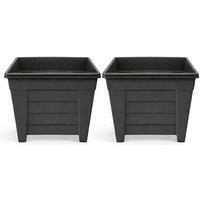 simpa Grosvenor Square Plastic Garden Planters 33cm - Set of 2 in Black | Size: Medium