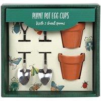 KDMD Plant Pot Egg Cup Set with Shovel Spoons in Brown