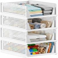 ATEK 4 Pack Wardrobe Storage Organiser Foldable Stackable Closet Boxes Multifunctional Space Saving Bathroom Kitchen Laundry Drawer in White