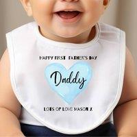 Aye Do Gifts Personalised Blue Happy First Fathers Day Baby Outfit: Bib in White