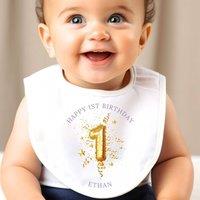 Aye Do Gifts Personalised 1st Birthday Gold Balloon Baby Outfit: Bib in White