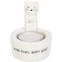 Something Different Warm Paws Happy Heart Cat Tealight Holder in White