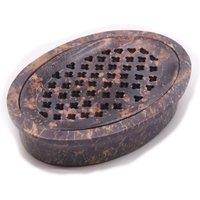 KDMD Soapstone Soap Dish & Drainer 11x8cm - Classic Oval, Drying Grooves in Brown | Size: 11x8 cm