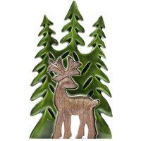 KDMD Lost in the Forest Stag 3D Wooden Decor - Mango Wood, India in Dark Green