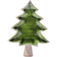 KDMD Lost in the Forrest Enamel Tree Wooden Bowl - 25x19cm, Mango Wood in Dark Green | Size: 25x19 cm