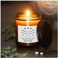 KDMD Roots & Rituals Evergreen Amber Glass Candle - Forest Scent, 22H Burn