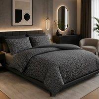 Pamposh Modern Duvet Cover Set Reversible Quilt Covers Bedding Sets in Charcoal | Size: Double