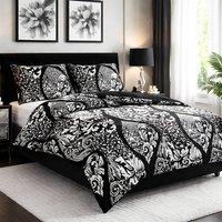 Pamposh Duvet Cover Set Reversible Quilt Covers Luxury Bedding Sets in Black | Size: Single