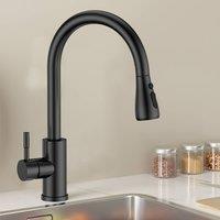 Ventryn Black Modern Kitchen Sink Mixer Tap Pull Out Spray Single Lever