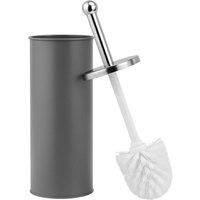 VOGREX Grey Matt Finish Toilet Brush With Holder Round Dense Firm Bristles