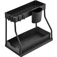 Nordara 2 Tier Pull Out Basket Kitchen Under Sink Cupboard Organiser Drawer in Black | Size: 100 cm x 100 cm