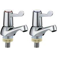 Nordara Traditional Twin Bath Taps Pair Hot & Cold Basin Sink Bathroom Tap in Silver | Size: 10000mm x 520mm