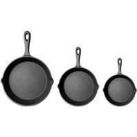 Nordara 3 Pack Cast Iron Skillet Set Pre-Seasoned Heavy Kitchen Frying Pans in Black | Size: 10ft