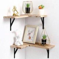 Nordara Yellow 4Pcs Home Corner Floating Shelves Wall Mounted Wooden Display in Natural | Size: 120 cm x 80 cm