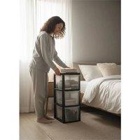 Nordara 3 Tier Black Plastic Drawers A5 Compact Vertical Storage Organizer