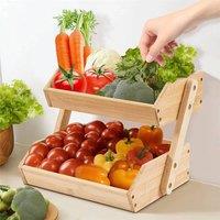Nordara 2 Tier Bamboo Fruit Rack Vegetable Basket Wooden Storage Stand in Brown