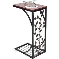 Nordara Small Brown Coffee Table Narrow Nightstand Iron Leaf Patterned | Size: 30 cm
