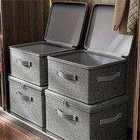 Nordara 3Pcs Large Foldable Canvas Storage Baskets With Lid in Grey