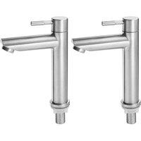 Nordara 2PCS Twin Taps Set Cold Pair Tap Traditional Bath Bathroom Basin Sink in Silver | Size: 1000mm 15000mm