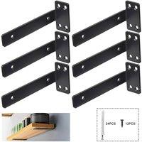 Nordara 6Pcs 15cm Metal Floating Shelf Brackets Heavy Duty Wall Mount Supports in Black | Size: 100 cm x 80 cm