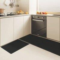 Marlow Kitchen Mat 2PC Non Slip Woven Rubber Floor Mat Absorbent Runner BLack | Size: 45 cm x 150 cm