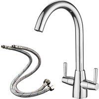 Heable Sleek Kitchen Mixer Tap Dual Lever Swivel Spout Chrome in Silver