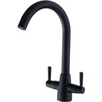 Heable Sleek Kitchen Mixer Tap Dual Lever Swivel Spout Brass Finish in Black