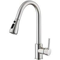 Heable Sleek Kitchen Tap Single Handle High Arc Pull Out Sprayer in Silver