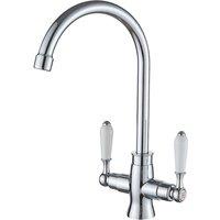 Heable Elegant Kitchen Sink Mixer Tap Dual Lever Monobloc Chrome Spout in Silver
