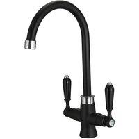 Heable Elegant Matte Black Kitchen Sink Mixer Tap Dual Lever Monobloc