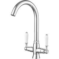 Heable Elegant Kitchen Sink Mixer Tap with White Ceramic Dual Lever in Silver