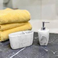 Showerdrape Octavia Bathroom Accessory Set - Soap Dispenser & Toothbrush Holder in White