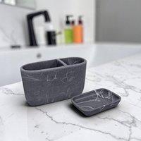 Showerdrape Octavia Bathroom Accessory Set - Soap Dish & Toothbrush Holder in Grey
