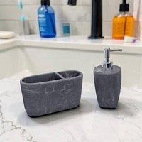 Showerdrape Octavia Bathroom Accessory Set - Soap Dispenser & Toothbrush Holder in Grey