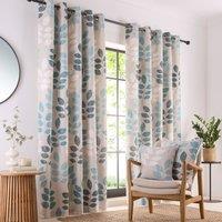 Portfolio Home Springfield Leaf Fully Lined Eyelet Curtain Set in Light Blue | Size: 168 cm width x 183 cm drop