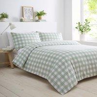 Portfolio Home Gingham Check Bedding Duvet Cover Quilt Set with Pillowcase in Green | Size: Super King