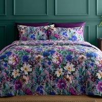 Portfolio Home Ophelia Floral Quilted Throwover Bed Throw Over Blanket 200 x 230cm in Purple | Size: 200 cm x 230 cm