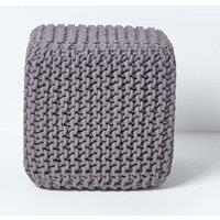 Homescapes Cube Cotton Knitted Pouffe Footstool in Dark Grey