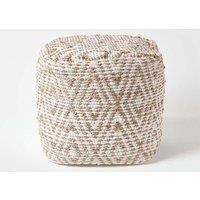 Homescapes Sierra Natural Diamond Pattern Jute Square Bean Filled Pouffe, 40 cm
