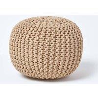 Homescapes Round Cotton Knitted Pouffe Footstool in Beige