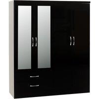 Seconique Nevada 4 Door 2 Drawer Mirrored Wardrobe in Jet Black