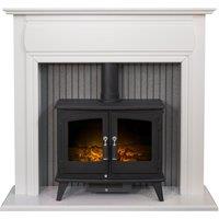 Adam Fires & Fireplaces Adam Florence Stove Fireplace in Pure White with Woodhouse Electric Stove in Black, 48 Inch in Black