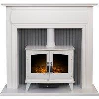 Adam Fires & Fireplaces Adam Florence Stove Suite in Pure White with Woodhouse Electric Stove in White, 48 Inch