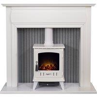 Adam Fires & Fireplaces Adam Florence Stove Fireplace in Pure White with Aviemore Electric Stove in White Enamel, 48 Inch